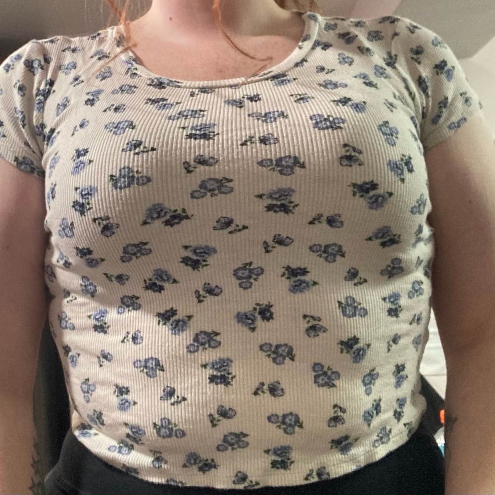 Floral Print Ribbed Women Top